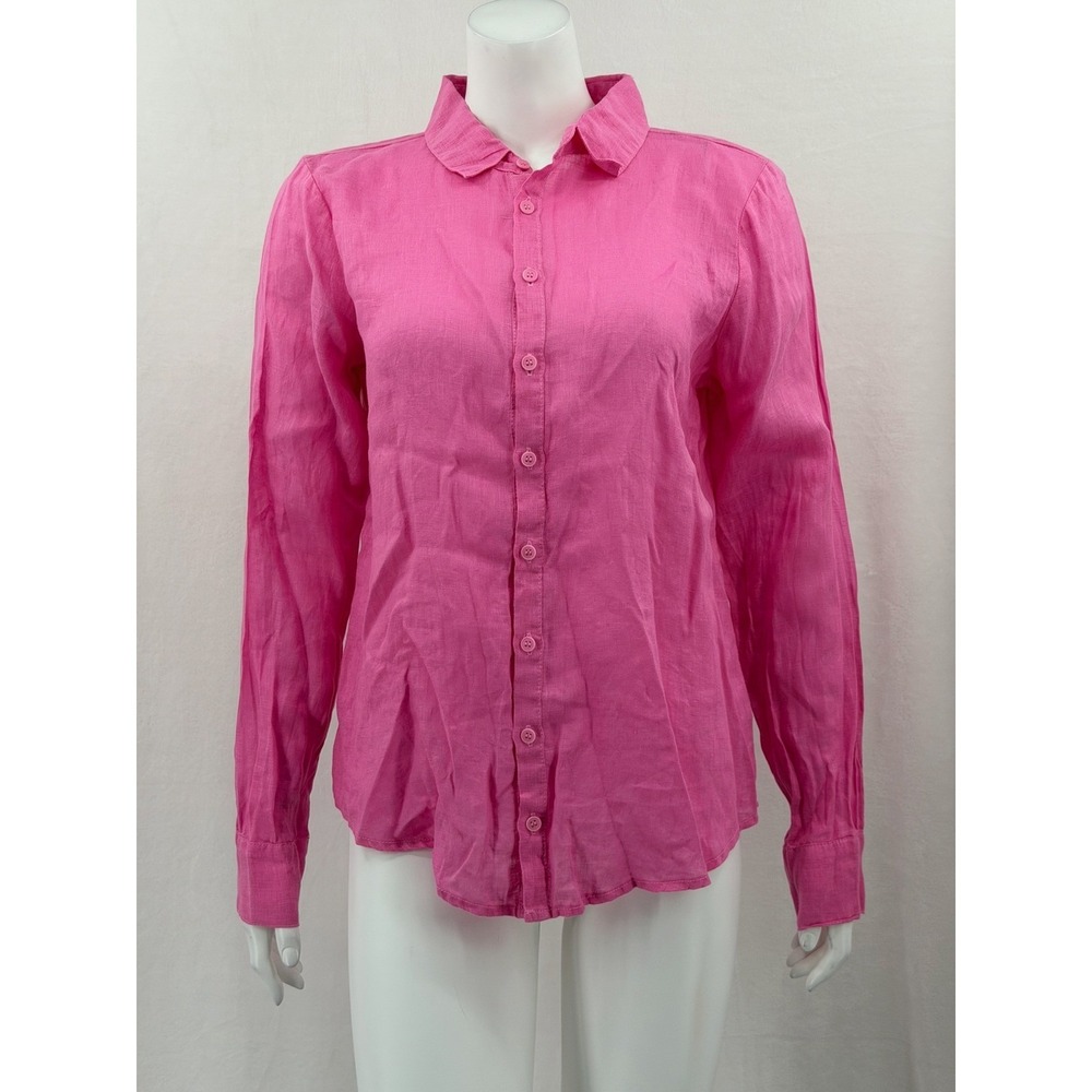 CP Shades Top Womens Small Pink 100%‎ Linen Long Sleeve Button Up Summer Beach